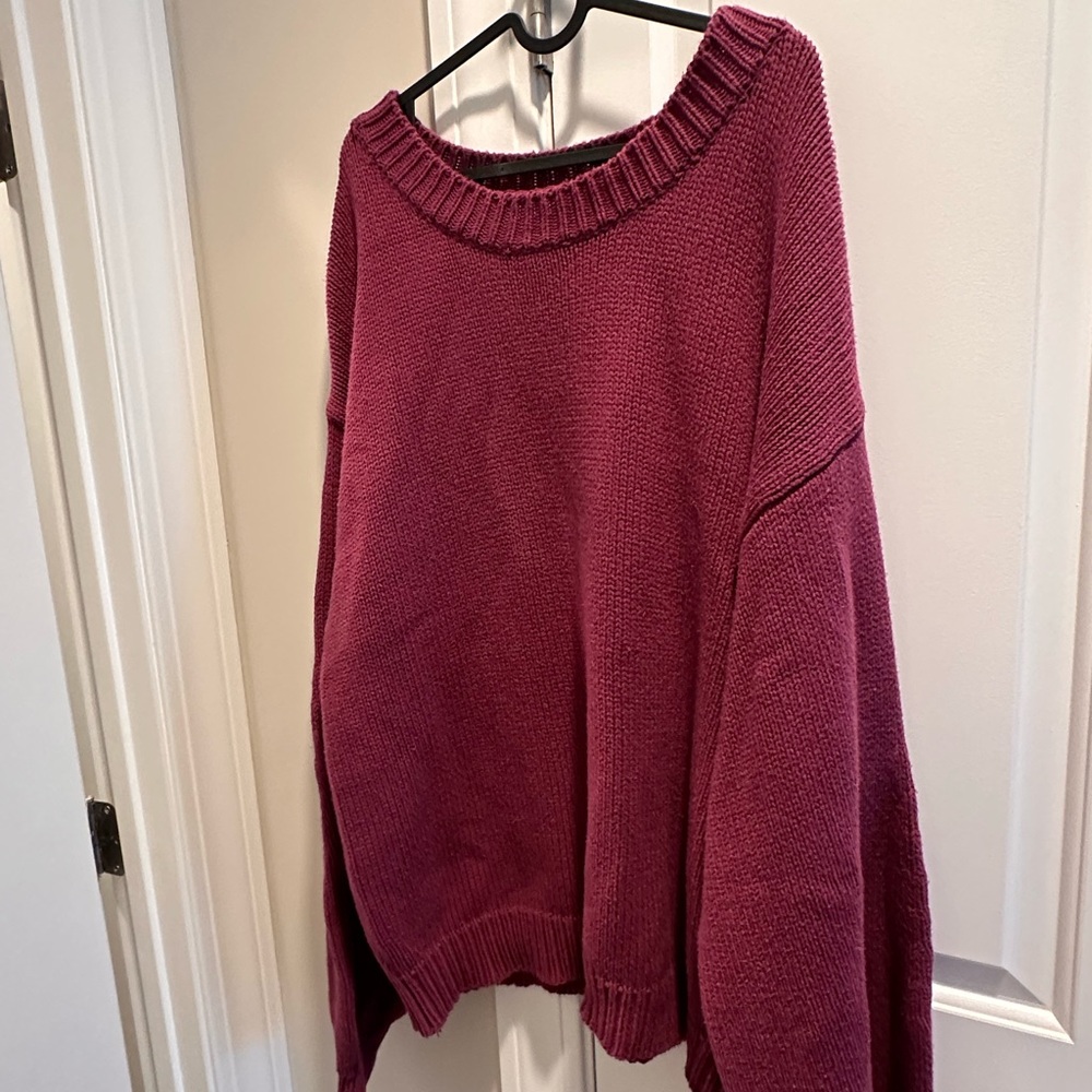 Princess Polly Curve Burgundy Berry Oversized Crewneck Sweater